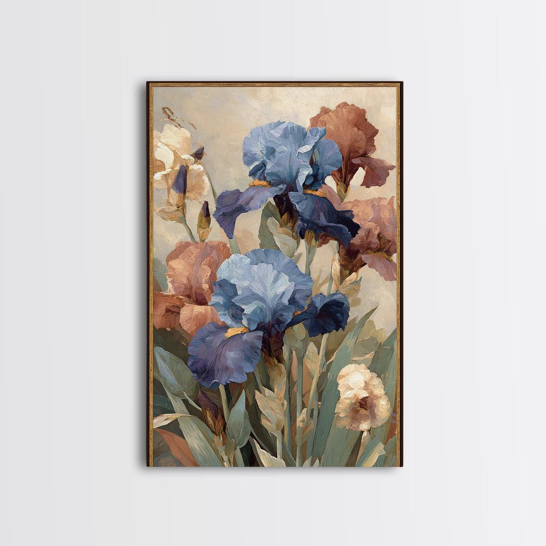 Iris Garden with Blue Violet Strokes Framed Canvas Print, Impressionist Art, Landscape Wall Art, Living Room Decor, Impression, IMP-2x3-76