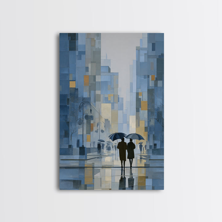 Rainy Boulevard with Umbrella Shapes Canvas Print, Impressionist Art, Abstract Painting, Living Room Decor, Abstract Art, IMP-2x3-77