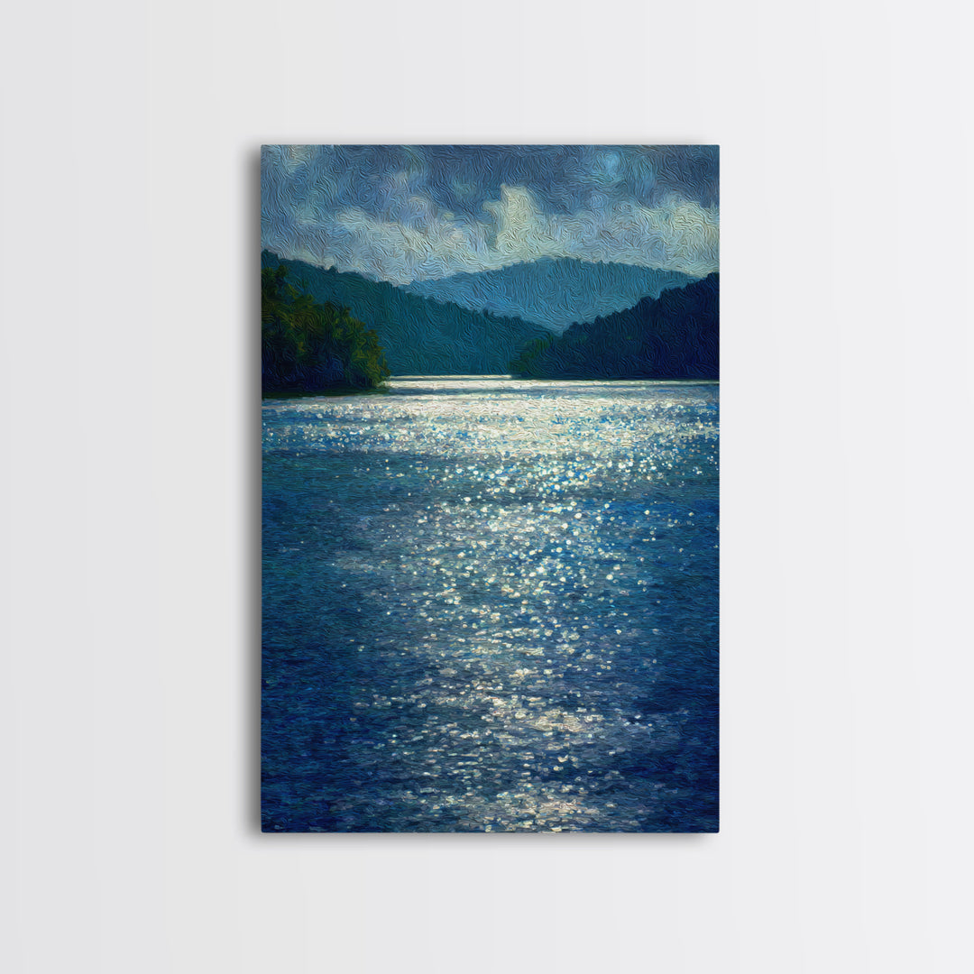 Mountain Lake with Sparkling Reflections Canvas Print, Impressionist Art, Living Room Art, Living Room Decor, Impression, IMP-2x3-8