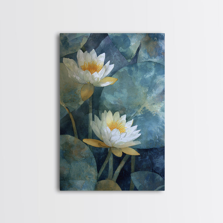 Water Lilies Floating on a Sunlit Pond Canvas Print, Impressionist Art, Floral Wall Art, Living Room Decor, Oil Painting, IMP-2x3-81