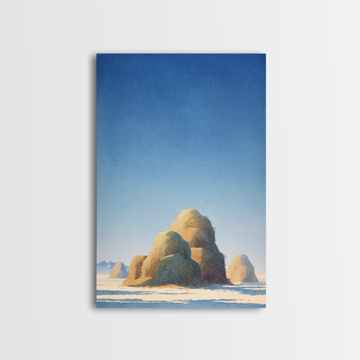 Haystacks Glowing at Golden Hour Framed Canvas Print, Impressionist Art, Modern Decor, Living Room Decor, Fine Art, Impression, IMP-2x3-84