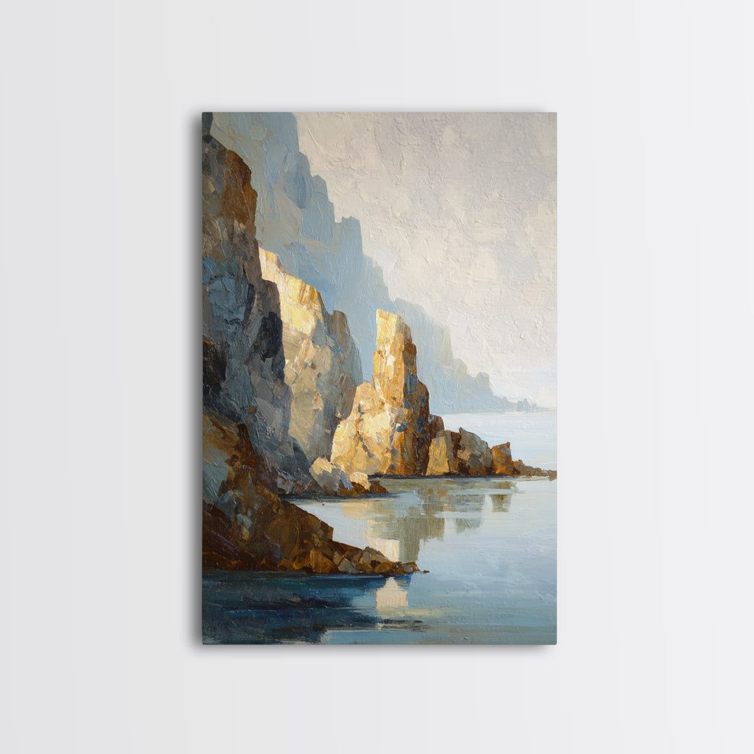 Soft Seaside Cliffs Framed Canvas Print, Impressionist Art, Modern Art, Living Room Decor, Impression, Statement Artwork, IMP-2x3-85