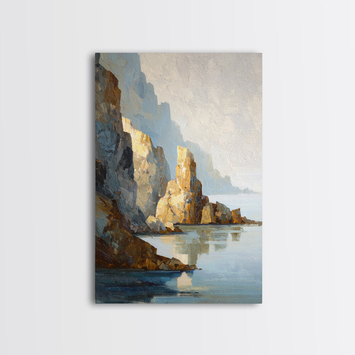 Soft Seaside Cliffs Framed Canvas Print, Impressionist Art, Modern Art, Living Room Decor, Impression, Statement Artwork, IMP-2x3-85