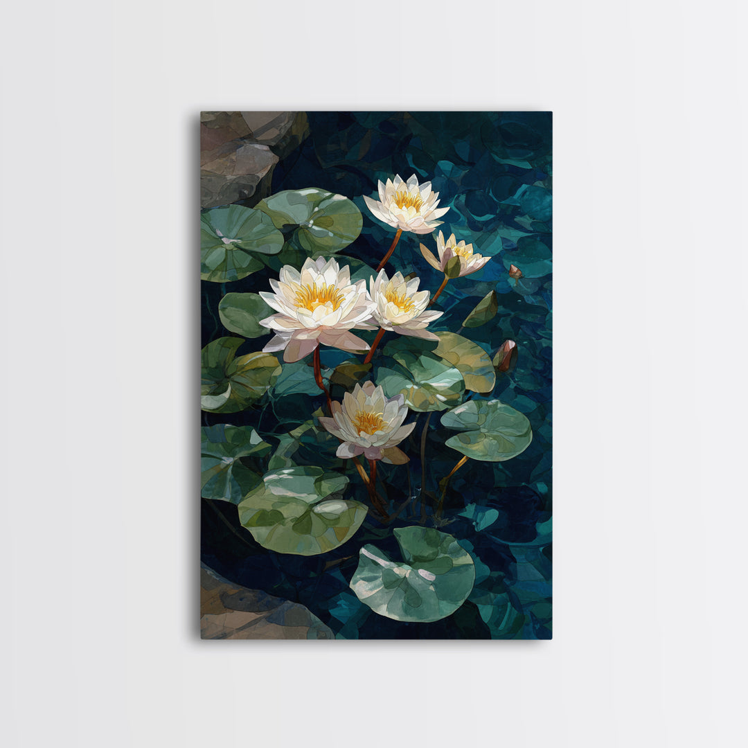 Water Lilies Floating on a Sunlit Pond Canvas Print, Impressionist Art, Bedroom Decor, Living Room Decor, Fine Art, Impression, IMP-2x3-9