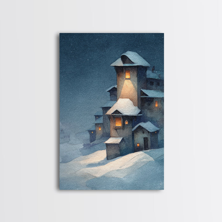Snowy Village with Warm Glowing Windows Canvas Print, Impressionist Art, Living Room Wall Art, Living Room Decor, Impression, IMP-2x3-93