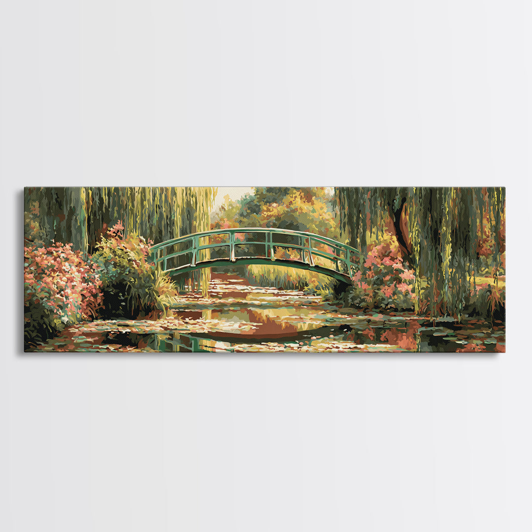 Water Garden Bridge Framed Canvas Print, Impressionist Art, Original Painting, Living Room Decor, Fine Art, Impression, IMP-3x1-10