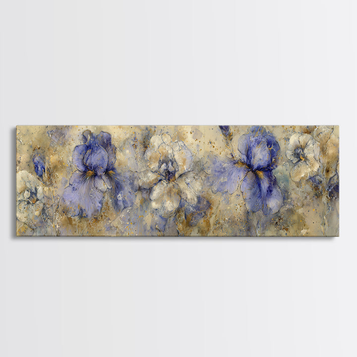 Iris Garden with Blue Violet Strokes Framed Canvas Print, Impressionist Art, Landscape Wall Art, Living Room Decor, Impression, IMP-3x1-12