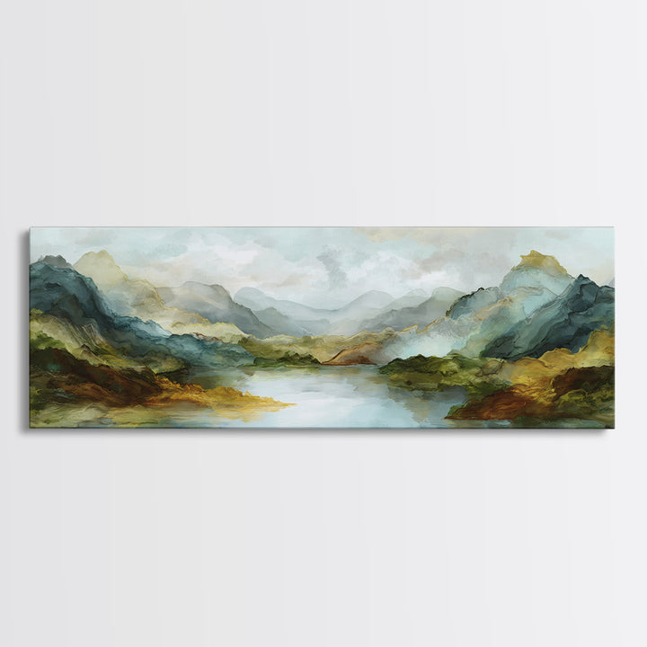 Mountain Lake with Sparkling Reflections Canvas Print, Impressionist Art, Abstract Painting, Living Room Decor, Impression, IMP-3x1-16