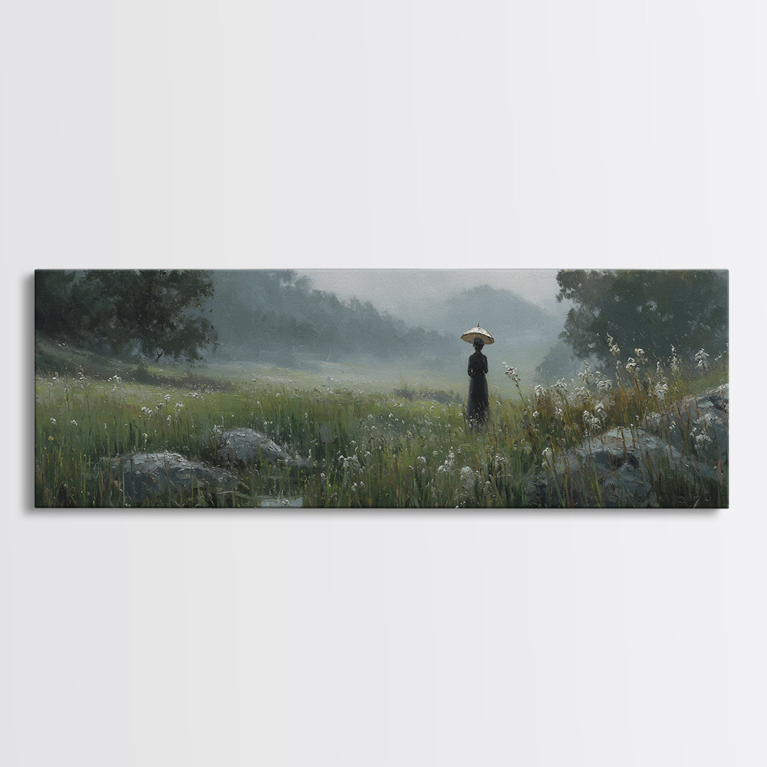 Woman with Parasol in Breezy Meadow Canvas Print, Impressionist Art, Luxury Decor, Living Room Decor, Fine Art, Impression, IMP-3x1-19