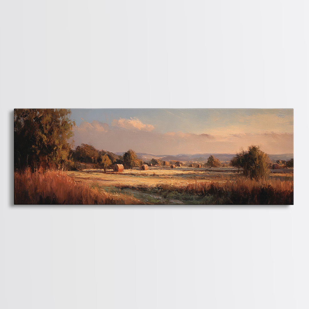 Haystacks Glowing at Golden Hour Canvas Print, Impressionist Art, Colorful Wall Art, Living Room Decor, Fine Art, Impression, IMP-3x1-20