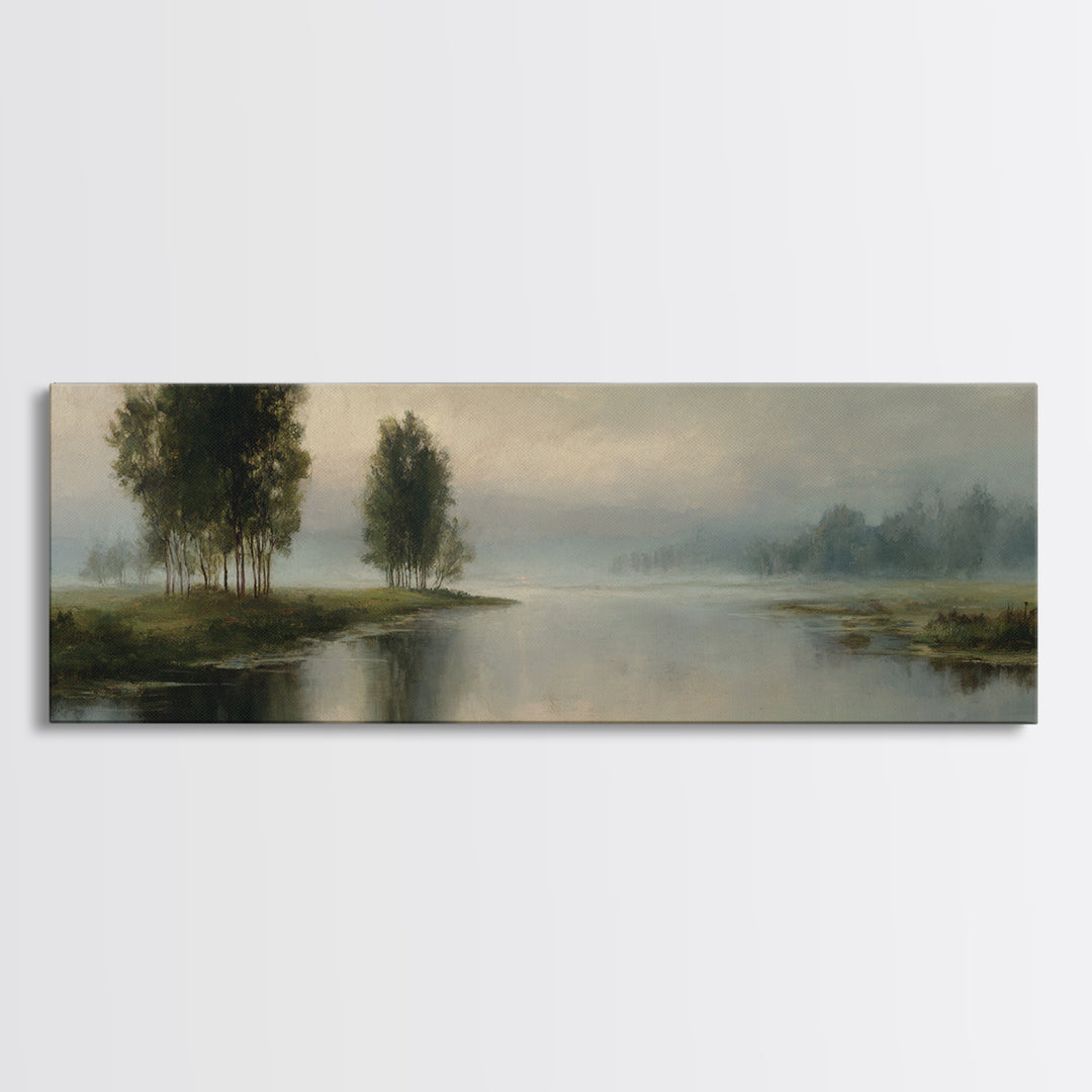 Misty Riverbank with Willow Trees Canvas Print, Impressionist Art, Fine Art Print, Living Room Decor, Fine Art, Impression, IMP-3x1-3