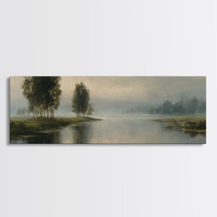 Misty Riverbank with Willow Trees Canvas Print, Impressionist Art, Fine Art Print, Living Room Decor, Fine Art, Impression, IMP-3x1-3