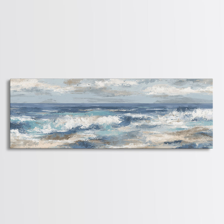 Coastal Beach Figures Canvas Print, Impressionist Art, Minimalist Decor, Living Room Decor, Impression, Textured Wall Art, IMP-3x1-35