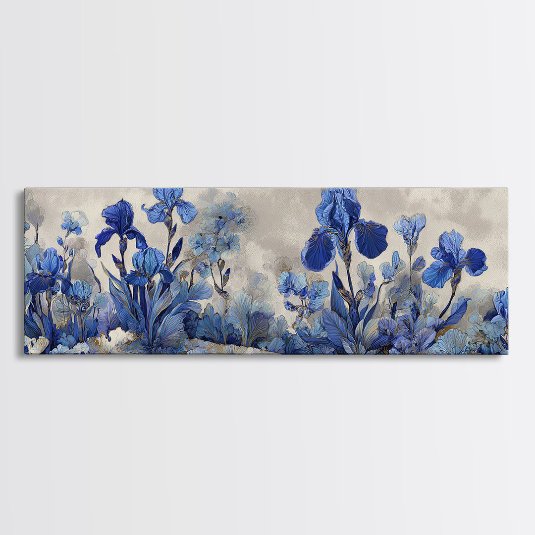Iris Garden with Blue Violet Strokes Canvas Print, Impressionist Art, Gallery Decor, Living Room Decor, Fine Art, Impression, IMP-3x1-36