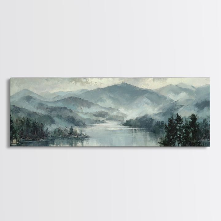 Mountain Lake with Sparkling Reflections Canvas Print, Impressionist Art, Neutral Decor, Living Room Decor, Oil Painting, IMP-3x1-40