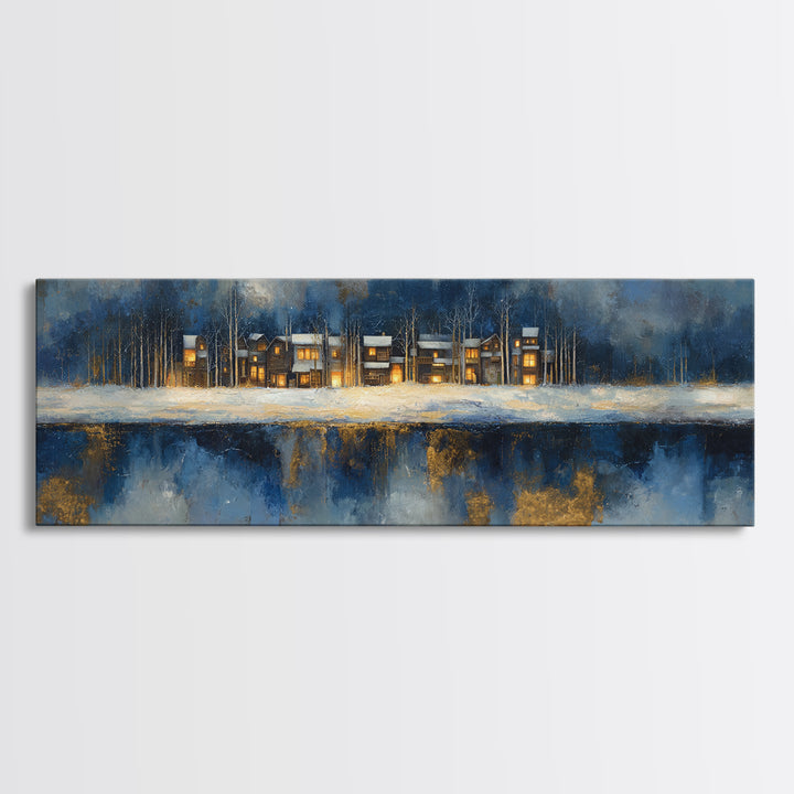 Snowy Village with Warm Glowing Windows Canvas Print, Impressionist Art, Wall Art Framed, Living Room Decor, Impression, IMP-3x1-5