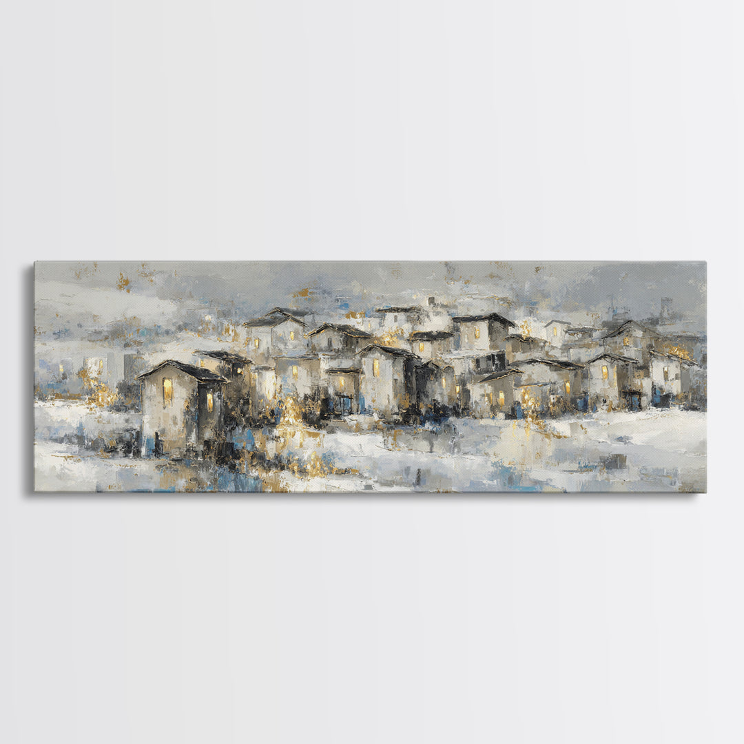 Snowy Village with Warm Glowing Windows Canvas Print, Impressionist Art, Colorful Wall Art, Living Room Decor, Impression, IMP-3x1-53