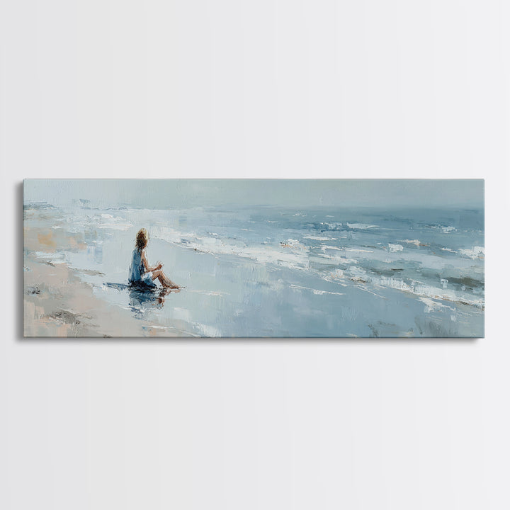 Coastal Beach Figures Framed Canvas Print, Impressionist Art, Art Print, Living Room Decor, Impression, Modern Wall Art, IMP-3x1-59