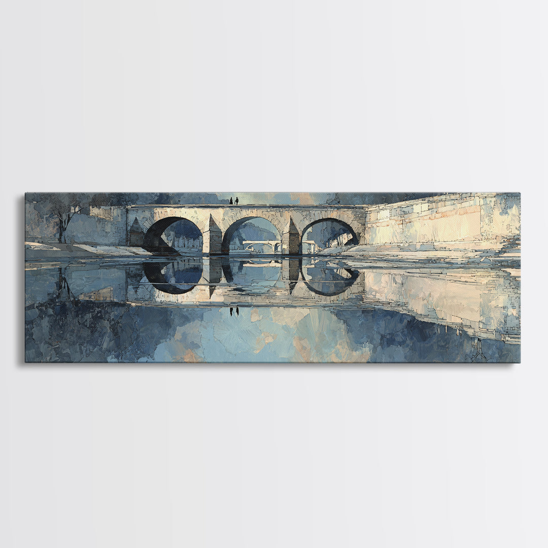 Paris Bridge Reflected Canvas Print, Impressionist Art, Farmhouse Decor, Living Room Decor, Impression, Landscape Wall Art, IMP-3x1-71