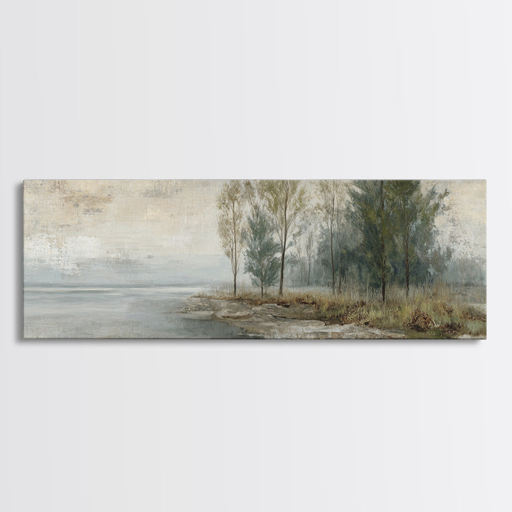 Misty Riverbank with Willow Trees Canvas Print, Impressionist Art, Living Room Decor, Fine Art, Impression, Landscape Art, IMP-3x1-75