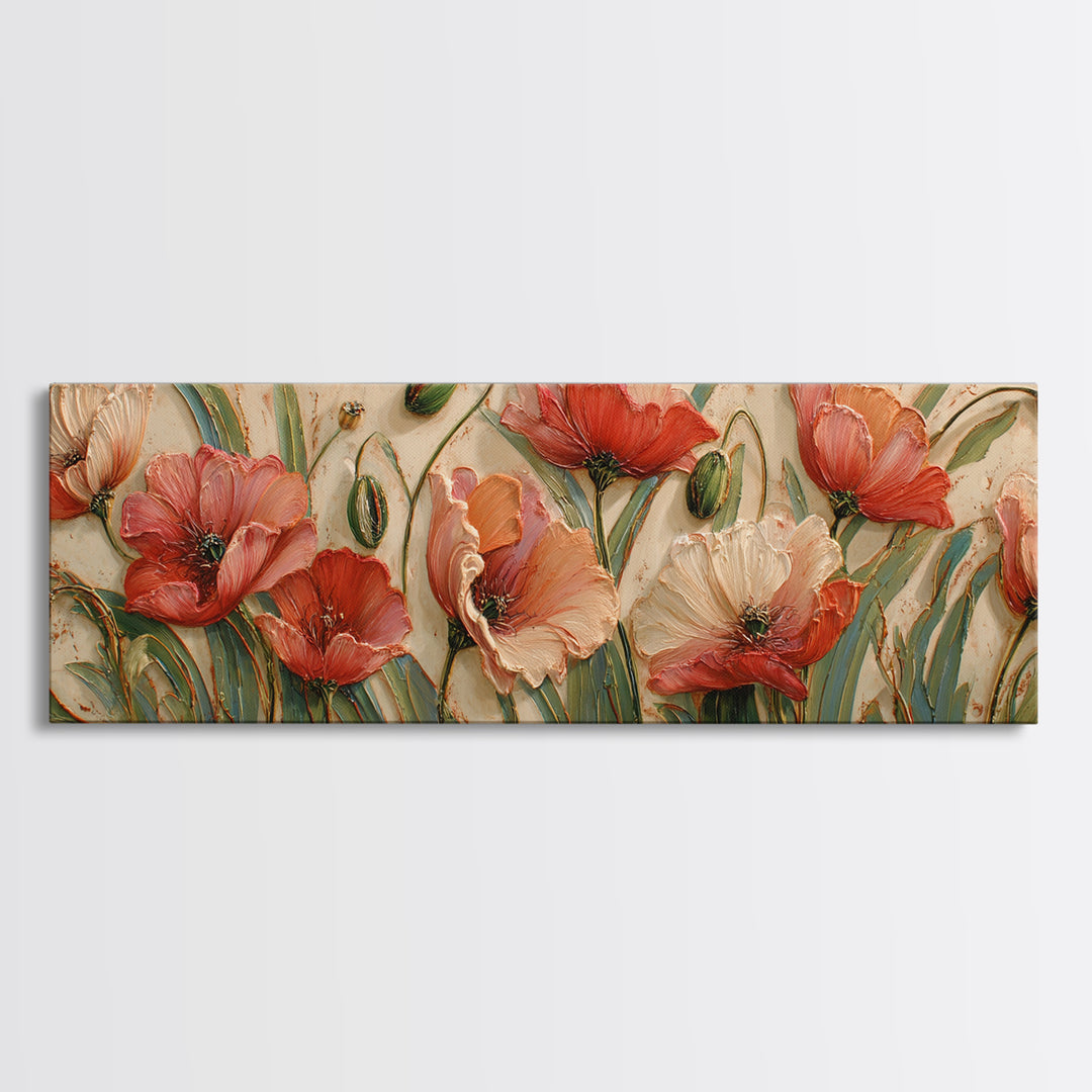 Poppies Blowing Through Green Grass Canvas Print, Impressionist Art, Painting, Living Room Decor, Fine Art, Impression, IMP-3x1-76
