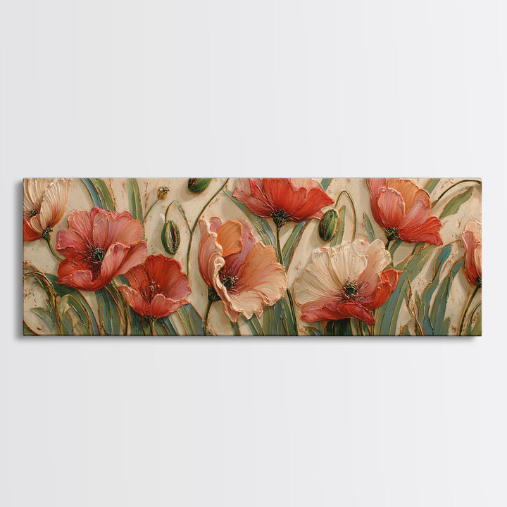 Poppies Blowing Through Green Grass Canvas Print, Impressionist Art, Painting, Living Room Decor, Fine Art, Impression, IMP-3x1-76