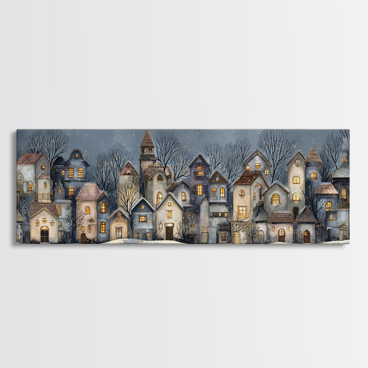 Snowy Village with Warm Glowing Windows Canvas Print, Impressionist Art, Colorful Wall Art, Living Room Decor, Impression, IMP-3x1-77