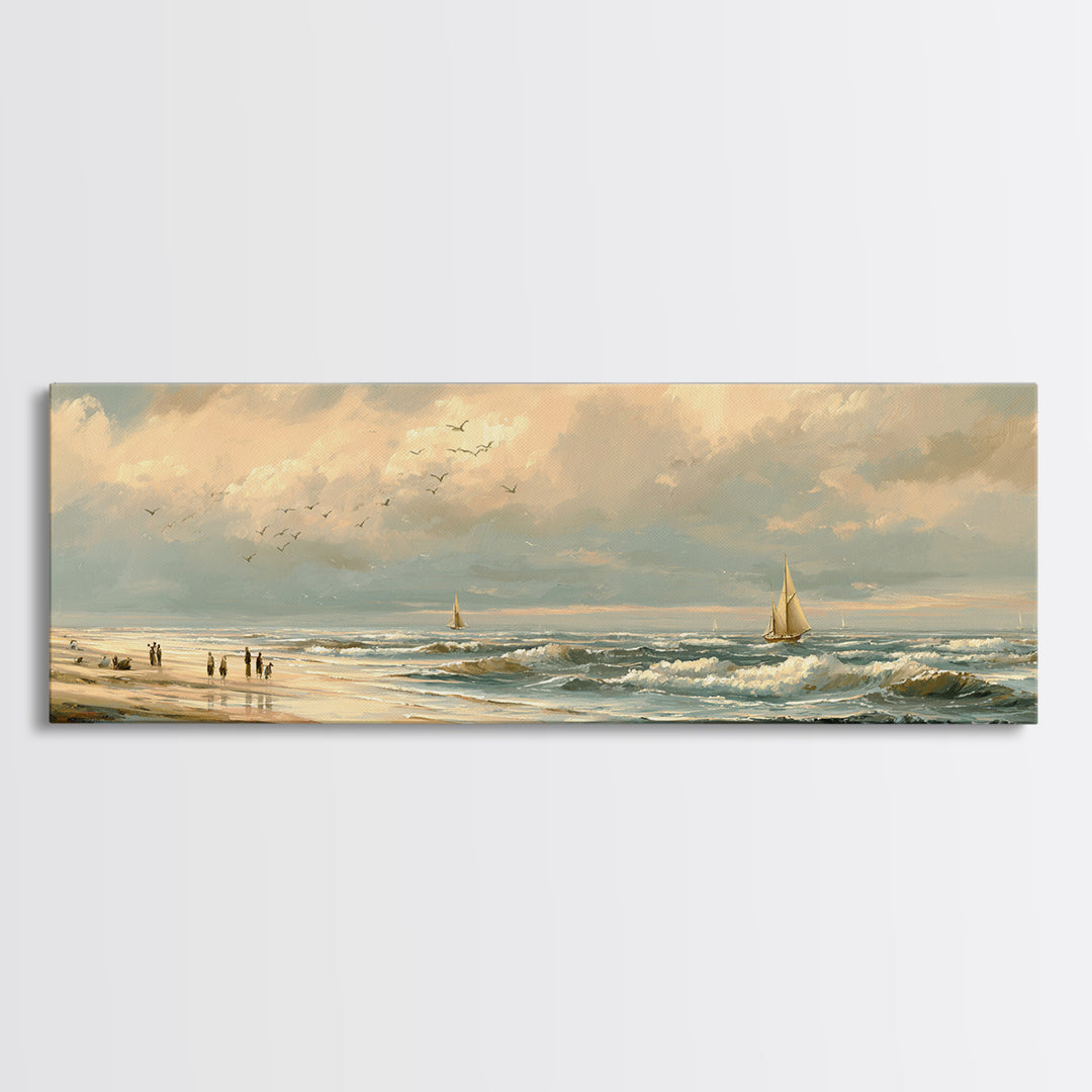 Coastal Beach Figures Canvas Print, Impressionist Art, Bedroom Decor, Living Room Decor, Oil Painting, Impression, Modern Art, IMP-3x1-83