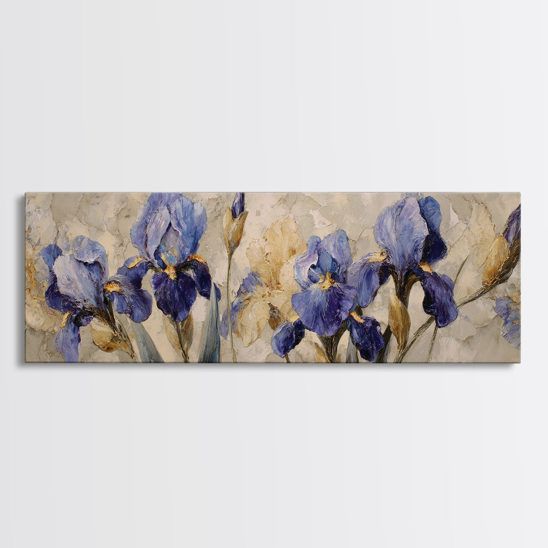 Iris Garden with Blue Violet Strokes Canvas Print, Impressionist Art, Printable Wall Art, Living Room Decor, Impression, IMP-3x1-84