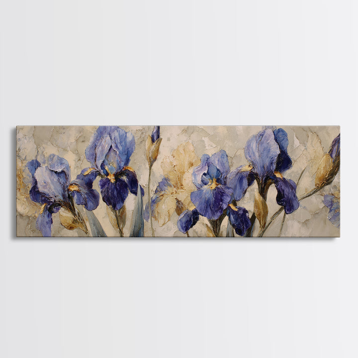 Iris Garden with Blue Violet Strokes Canvas Print, Impressionist Art, Printable Wall Art, Living Room Decor, Impression, IMP-3x1-84