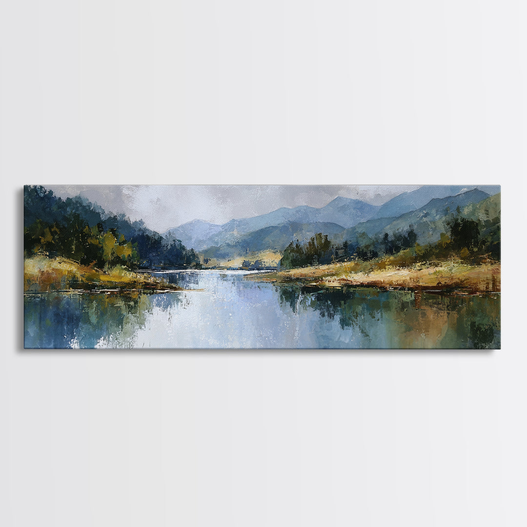 Mountain Lake with Sparkling Reflections Canvas Print, Impressionist Art, Wall Art, Living Room Decor, Fine Art, Impression, IMP-3x1-88