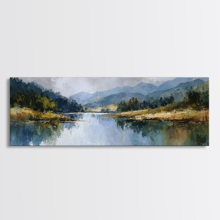 Mountain Lake with Sparkling Reflections Canvas Print, Impressionist Art, Wall Art, Living Room Decor, Fine Art, Impression, IMP-3x1-88