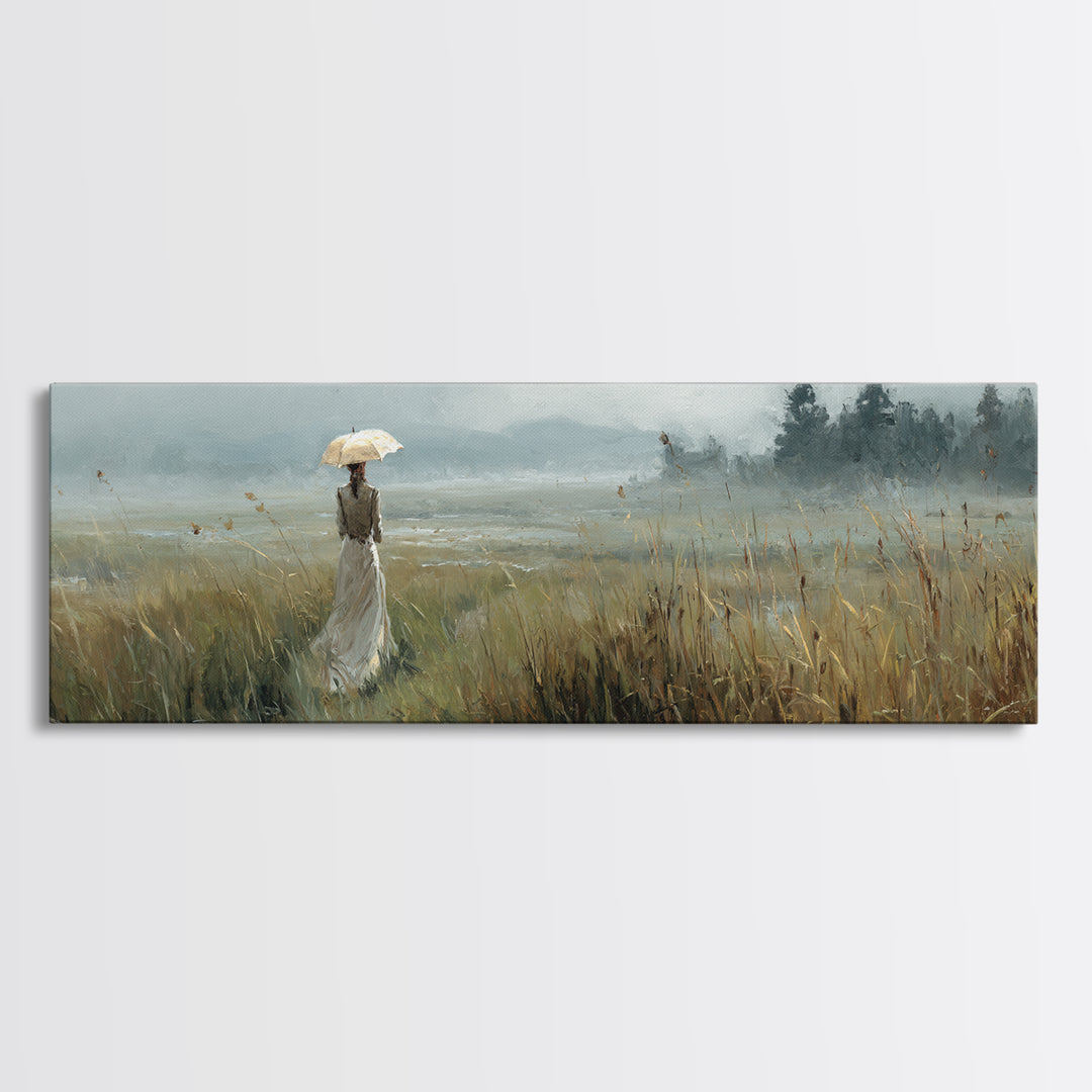 Woman with Parasol in Breezy Meadow Canvas Print, Impressionist Art, Original Painting, Living Room Decor, Fine Art, Impression, IMP-3x1-91