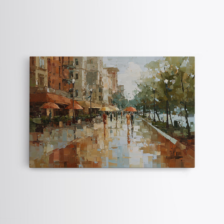 Rainy Boulevard with Umbrella Shapes Canvas Print, Impressionist Art, Abstract Painting, Living Room Decor, Abstract Art, IMP-3x2-1