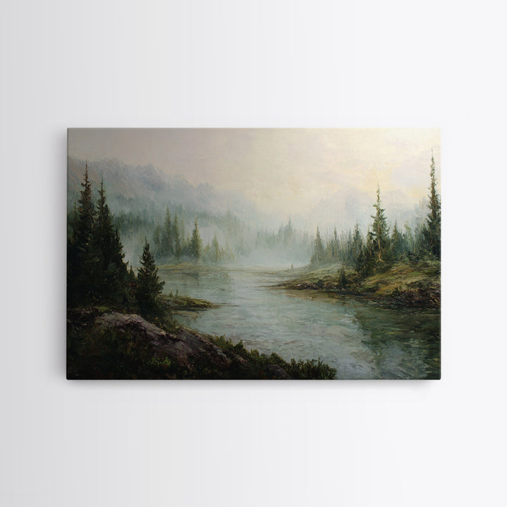 Mountain Lake with Sparkling Reflections Framed Canvas Print, Impressionist Art, Wall Art, Living Room Decor, Impression, IMP-3x2-100