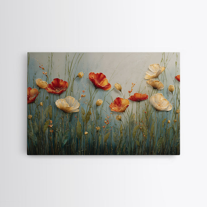 Poppies Blowing Through Green Grass Canvas Print, Impressionist Art, Landscape Painting, Living Room Decor, Watercolor Art, IMP-3x2-16