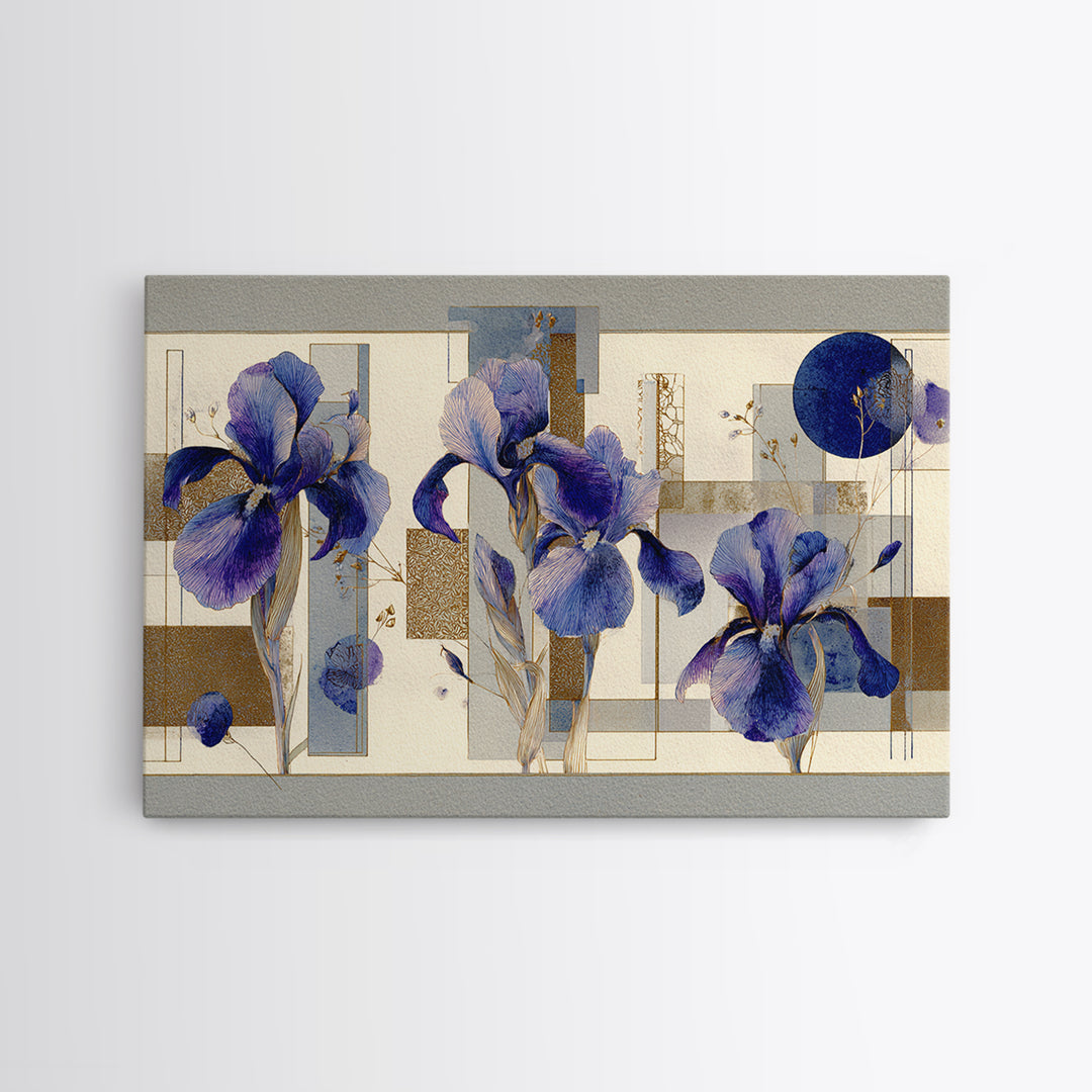 Iris Garden with Blue Violet Strokes Framed Canvas Print, Impressionist Art, Landscape Wall Art, Living Room Decor, Impression, IMP-3x2-24
