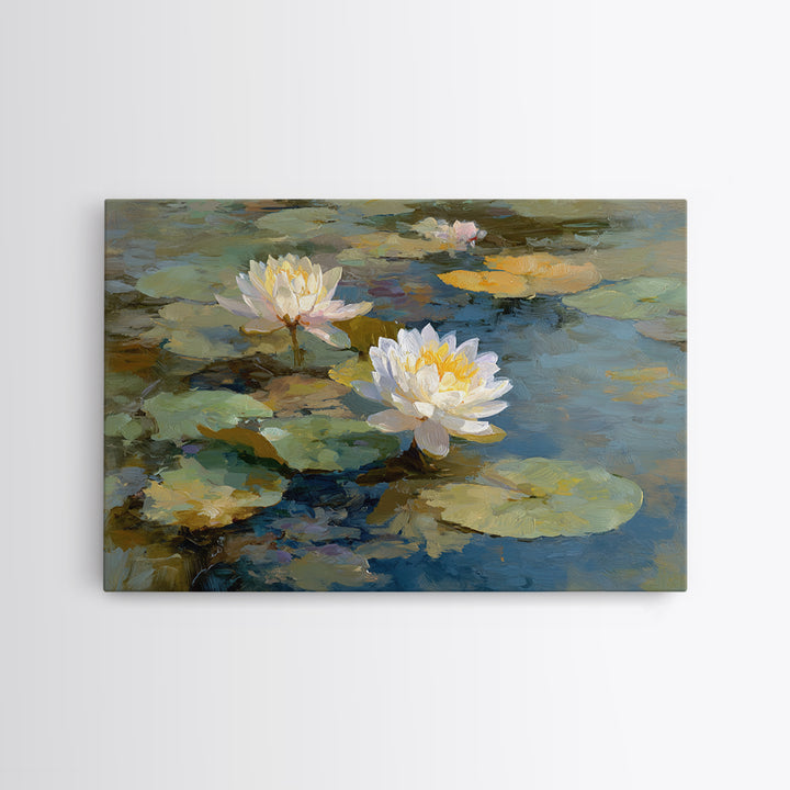 Water Lilies Floating on a Sunlit Pond Canvas Print, Impressionist Art, Modern Decor, Living Room Decor, Fine Art, Impression, IMP-3x2-29