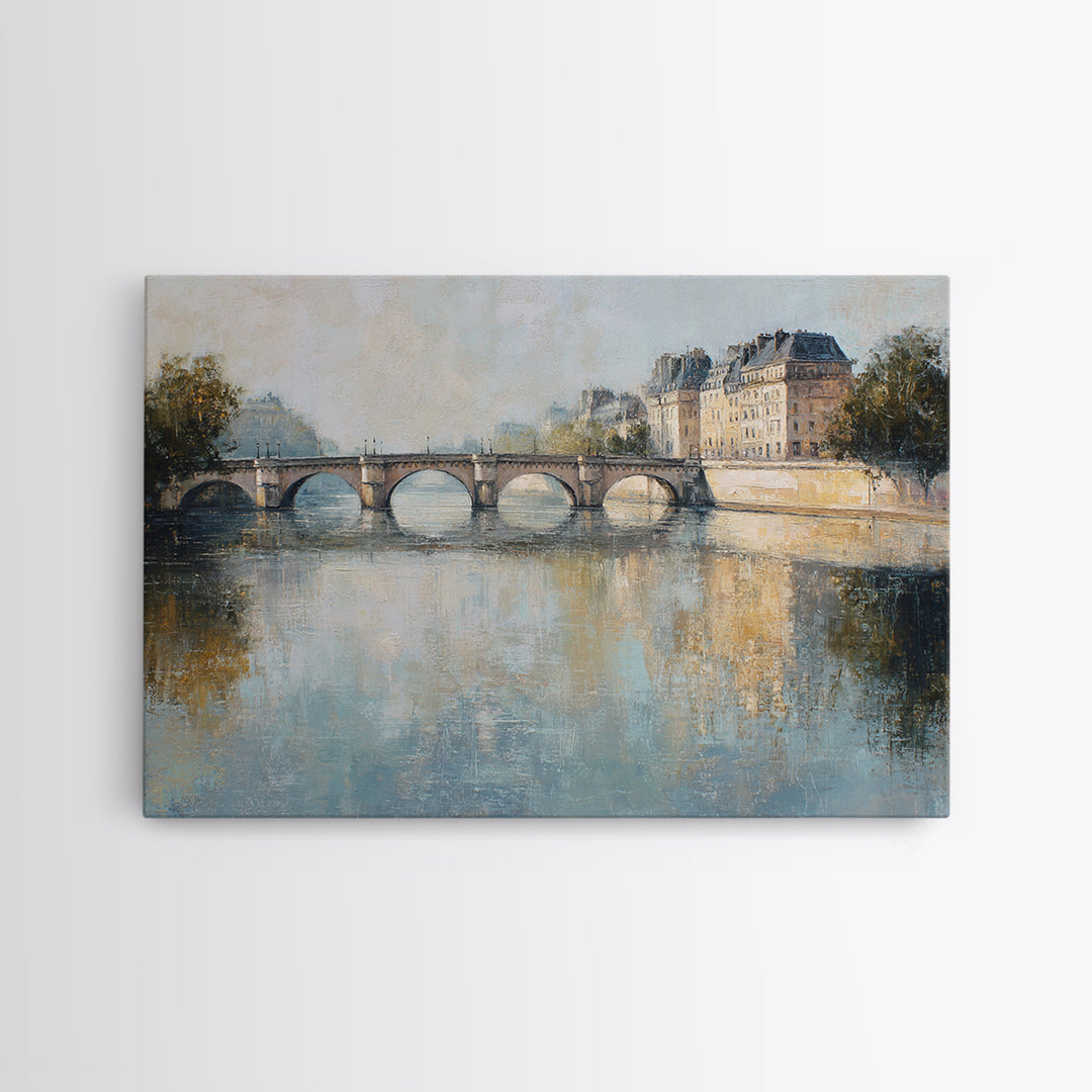 Paris Bridge Reflected Framed Canvas Print, Impressionist Art, Room Decor, Living Room Decor, Fine Art, Impression, IMP-3x2-35