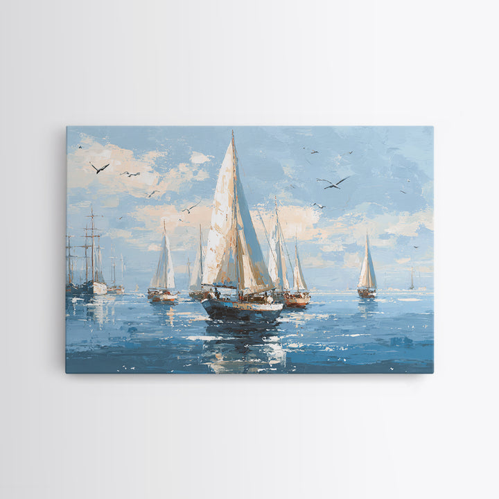 Sailboats on a Bright Sparkling Harbor Canvas Print, Impressionist Art, Living Room Art, Living Room Decor, Oil Painting, IMP-3x2-37