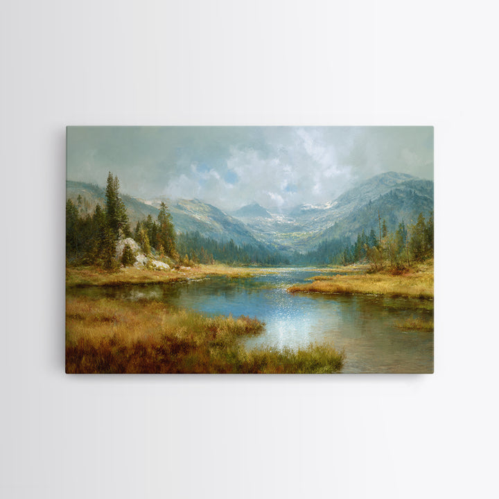 Mountain Lake with Sparkling Reflections Canvas Print, Impressionist Art, Horizontal Wall Art, Living Room Decor, Impression, IMP-3x2-4