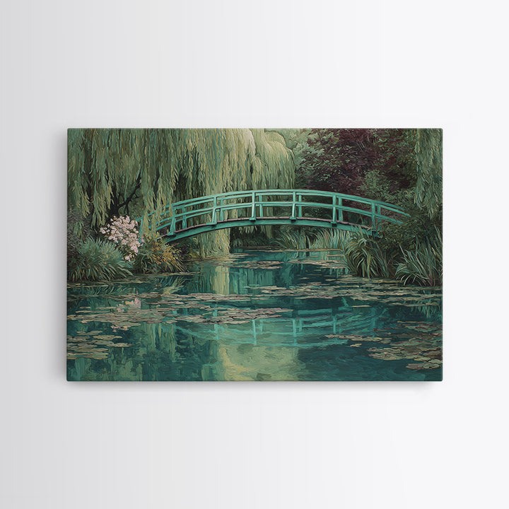Water Garden Bridge Framed Canvas Print, Impressionist Art, Abstract Painting, Living Room Decor, Fine Art, Impression, IMP-3x2-46
