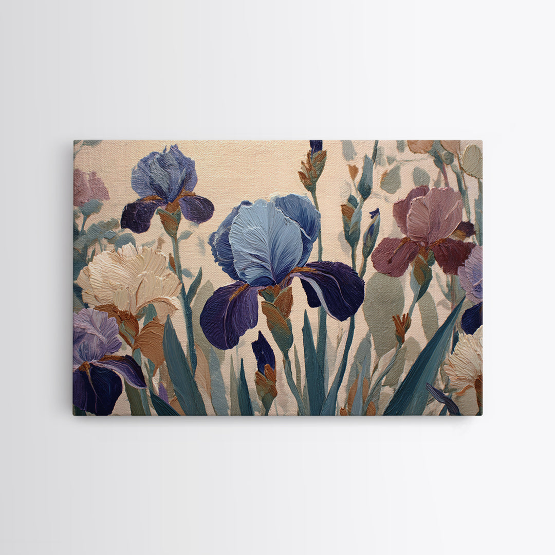 Iris Garden with Blue Violet Strokes Canvas Print, Impressionist Art, Gallery Decor, Living Room Decor, Fine Art, Impression, IMP-3x2-48
