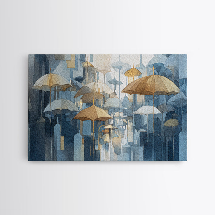 Rainy Boulevard with Umbrella Shapes Canvas Print, Impressionist Art, Neutral Decor, Living Room Decor, Fine Art, Impression, IMP-3x2-49