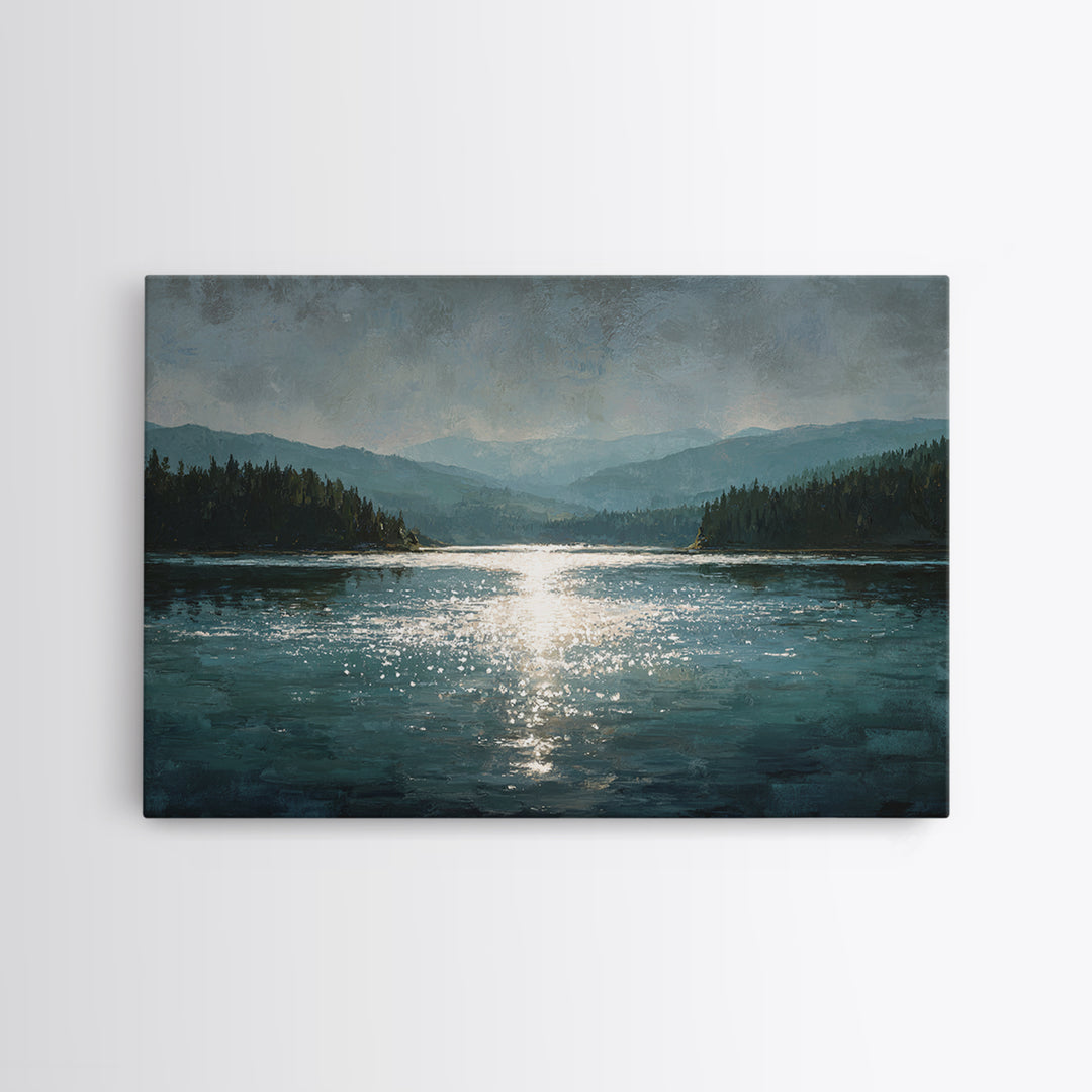Mountain Lake with Sparkling Reflections Canvas Print, Impressionist Art, Landscape Art, Living Room Decor, Impression, IMP-3x2-52