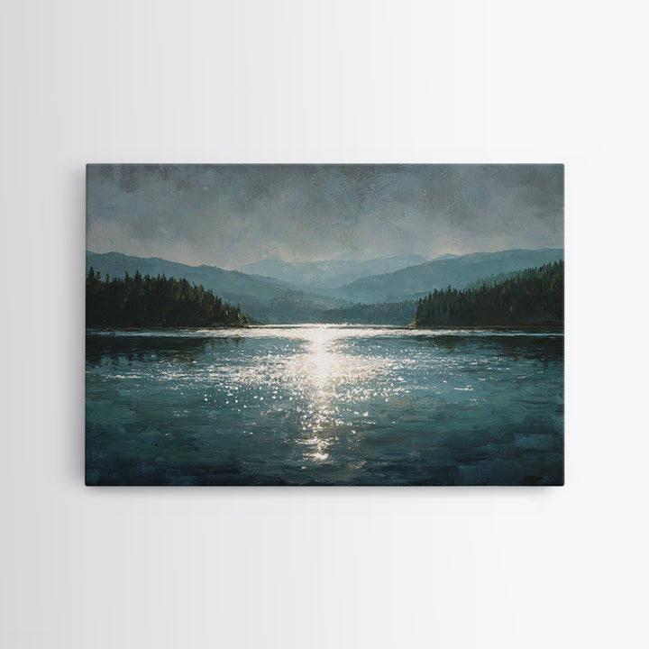 Mountain Lake with Sparkling Reflections Canvas Print, Impressionist Art, Landscape Art, Living Room Decor, Impression, IMP-3x2-52