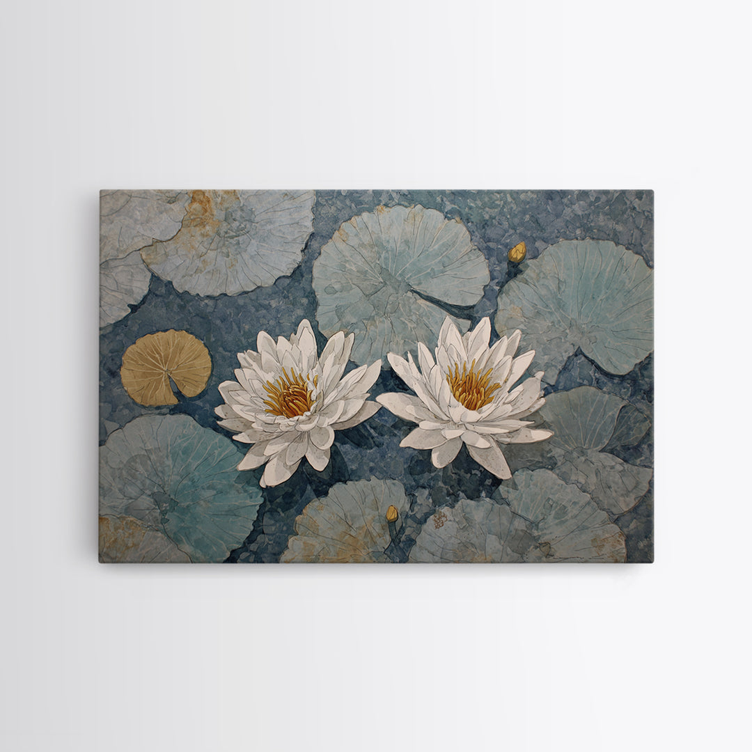 Water Lilies Floating on a Sunlit Pond Canvas Print, Impressionist Art, Modern Decor, Living Room Decor, Fine Art, Impression, IMP-3x2-53