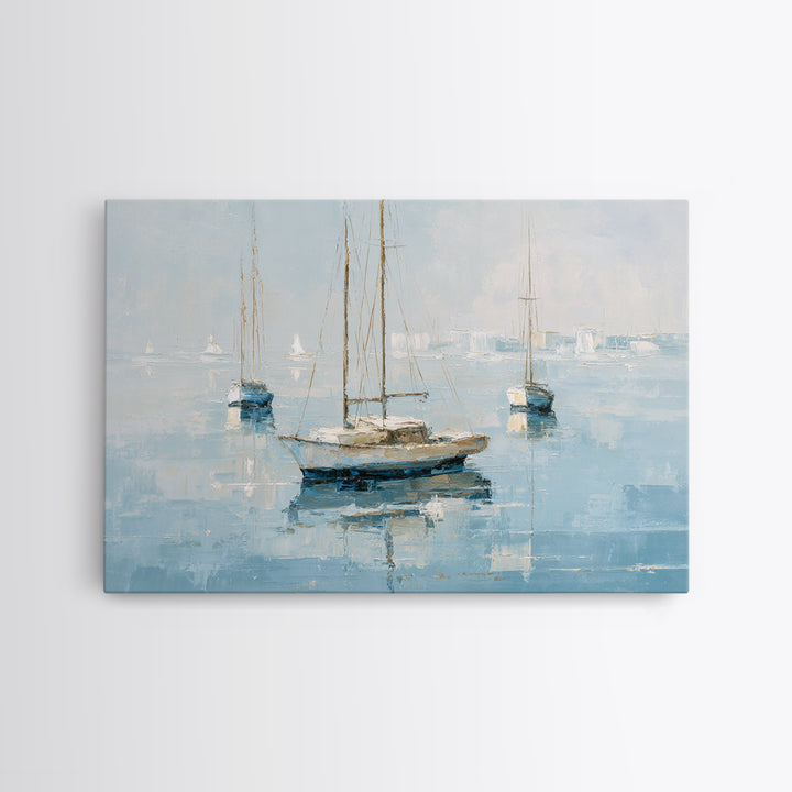 Sailboats on a Bright Sparkling Harbor Canvas Print, Impressionist Art, Living Room Art, Living Room Decor, Oil Painting, IMP-3x2-61