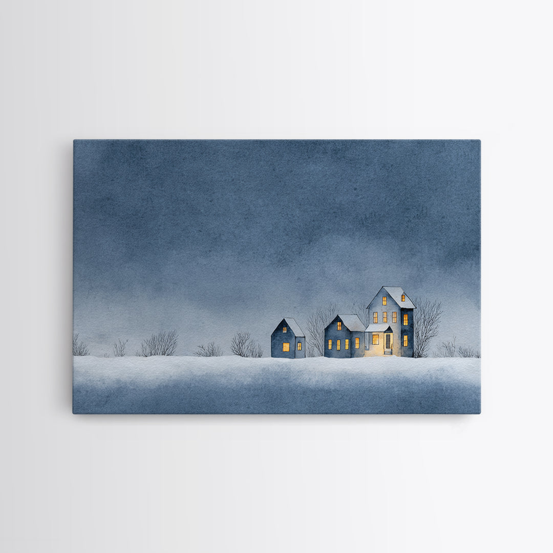 Snowy Village with Warm Glowing Windows Canvas Print, Impressionist Art, Floral Print, Living Room Decor, Impression, IMP-3x2-65