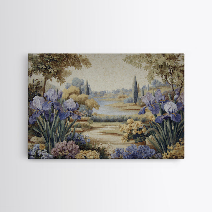 Iris Garden with Blue Violet Strokes Canvas Print, Impressionist Art, Living Room Decor, Watercolor Art, Impression, IMP-3x2-72